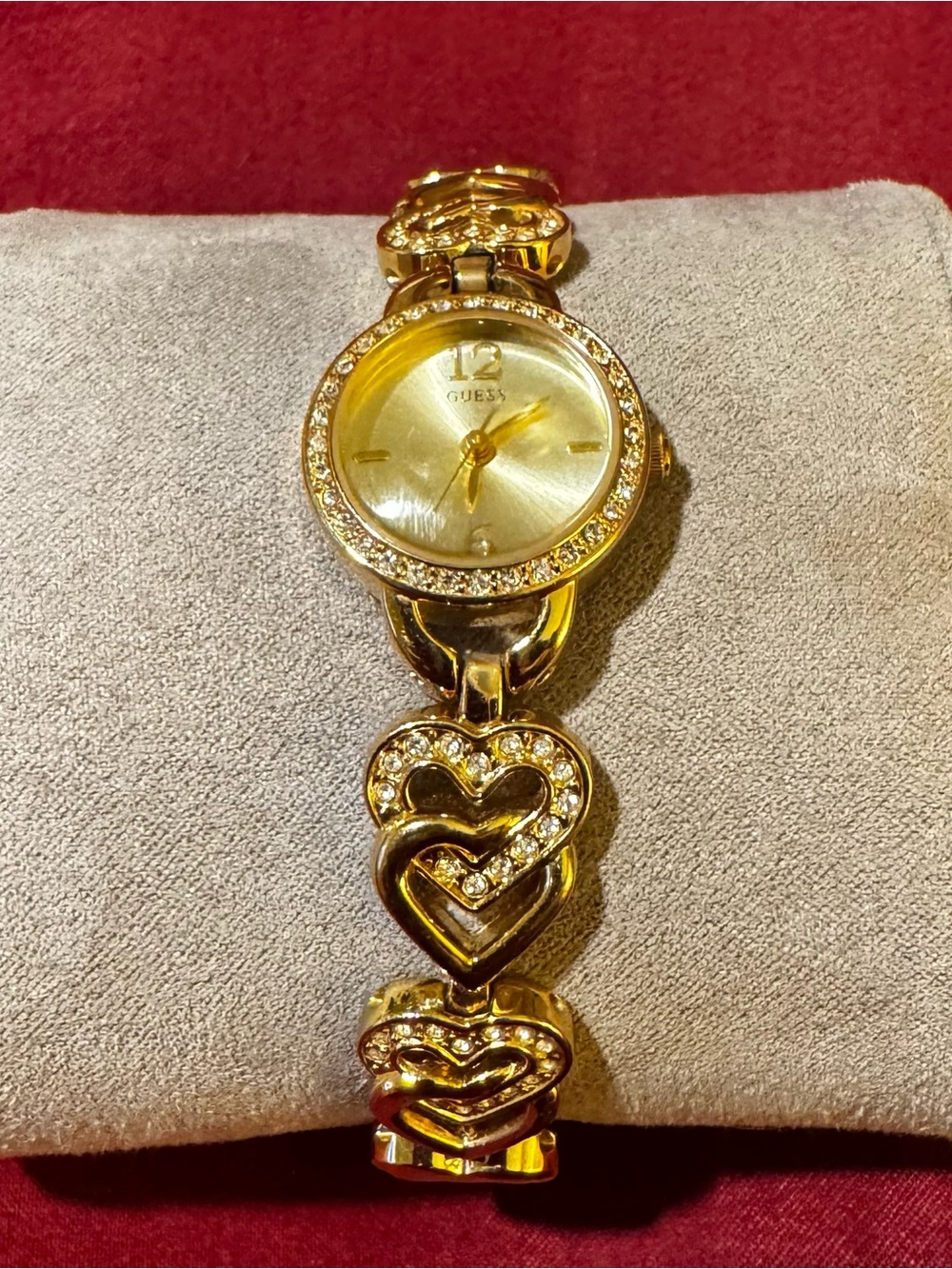 GUESS Gold Crystal Heart Link Women's Watch